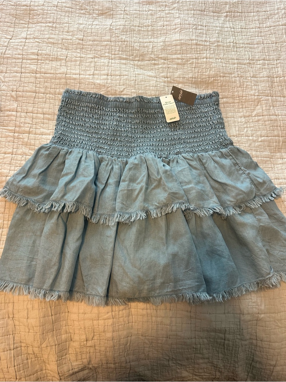 aerie Light Blue Tiered Smocked Mini Skirt